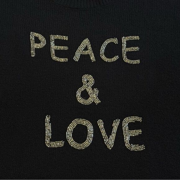 Terra & Sky Peace & Love Beaded Sweater Black Super Soft Cozy 4X (28W-30W) NWT - Picture 2 of 12